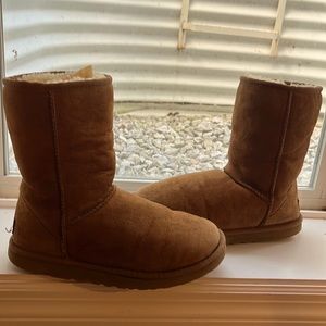 Ugg Classic Chestnut Brown Sherpa Lined Mid Calf Suede Boots Size Womens 7